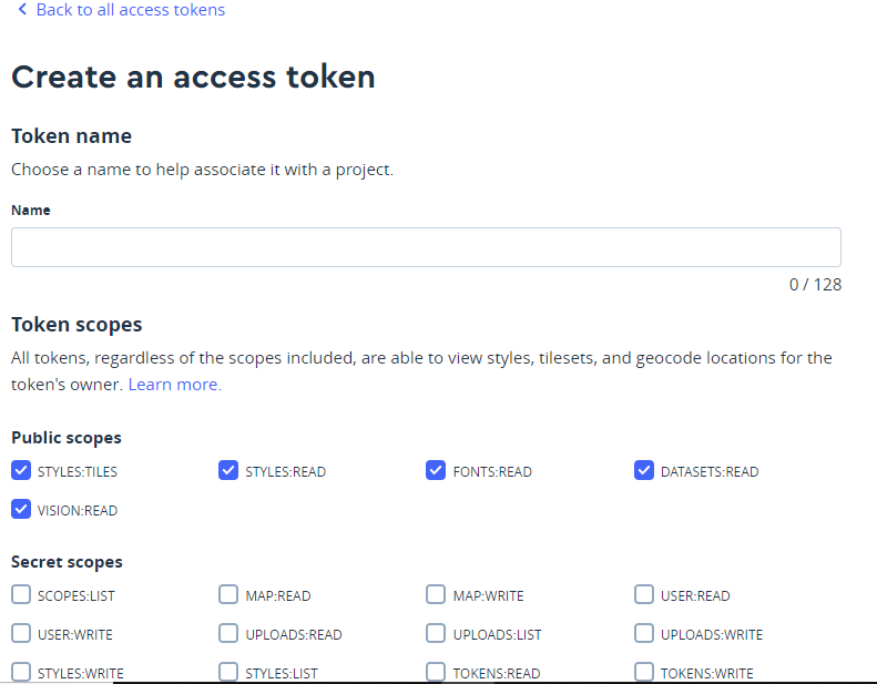 Mapbox - Create Access Token