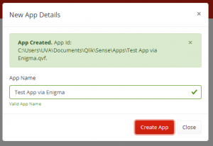 Qlik sense enigma js example create app success message