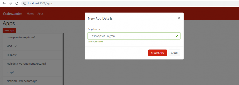 Qlik sense enigma js example create app Validate App Name