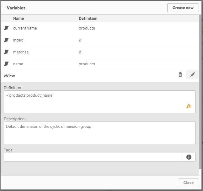 Qlik sense cyclic dimension - Variable Creation